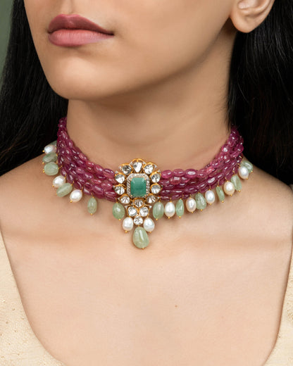 Roma Polki And Diamond Bead Choker