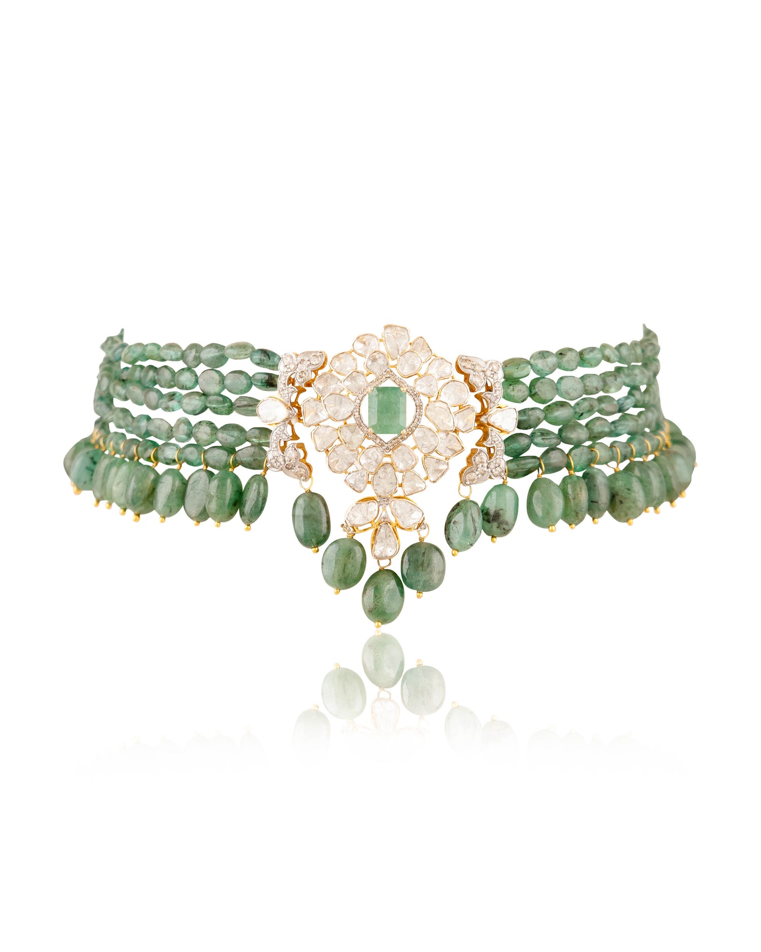 Venya Polki And Diamond Bead Choker