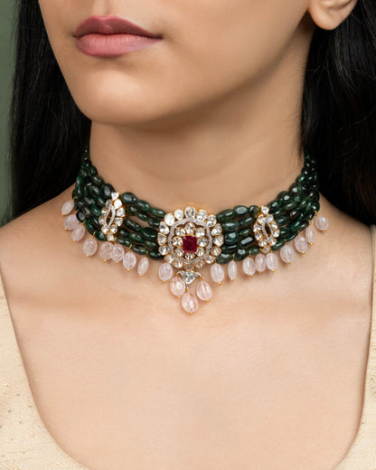 Rishika Polki And Diamond Bead Choker