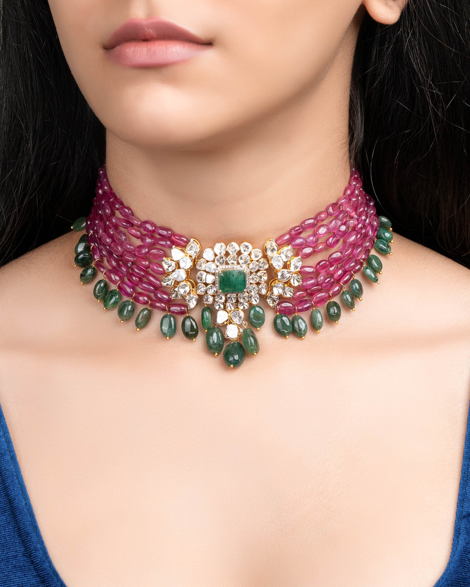 Shanvi Polki And Diamond Bead Choker