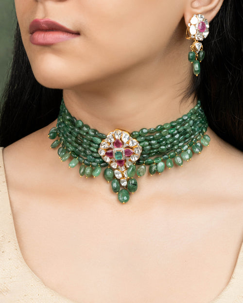 Jahnavi Polki And Diamond Long Earrings