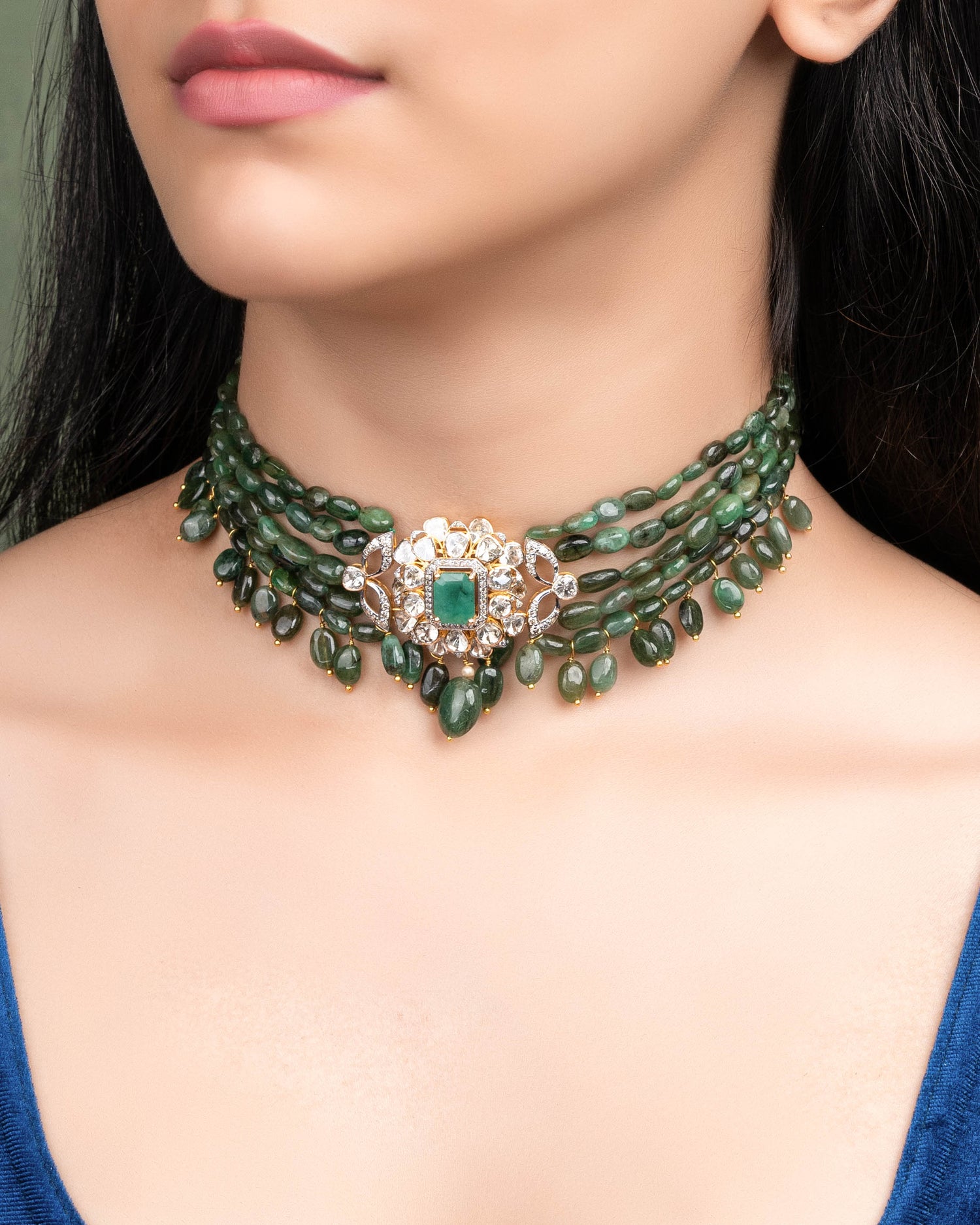 Anam Polki And Diamond Bead Choker