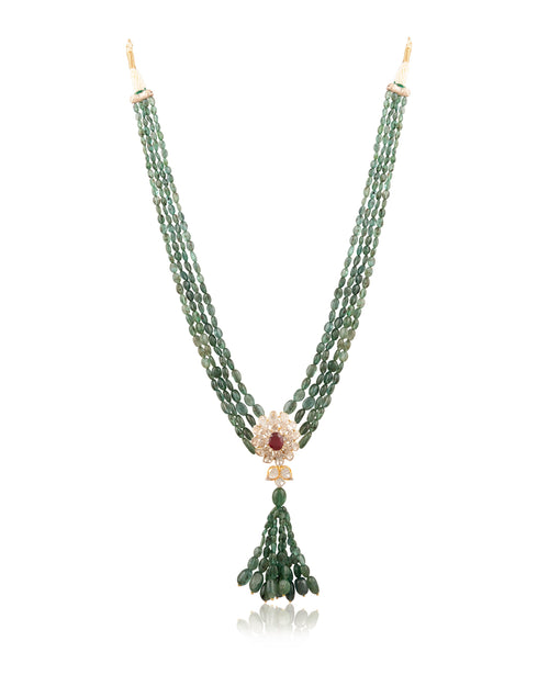 Alyssa Bead Pendant And Parkhi Long Earrings Polki And Diamond Set