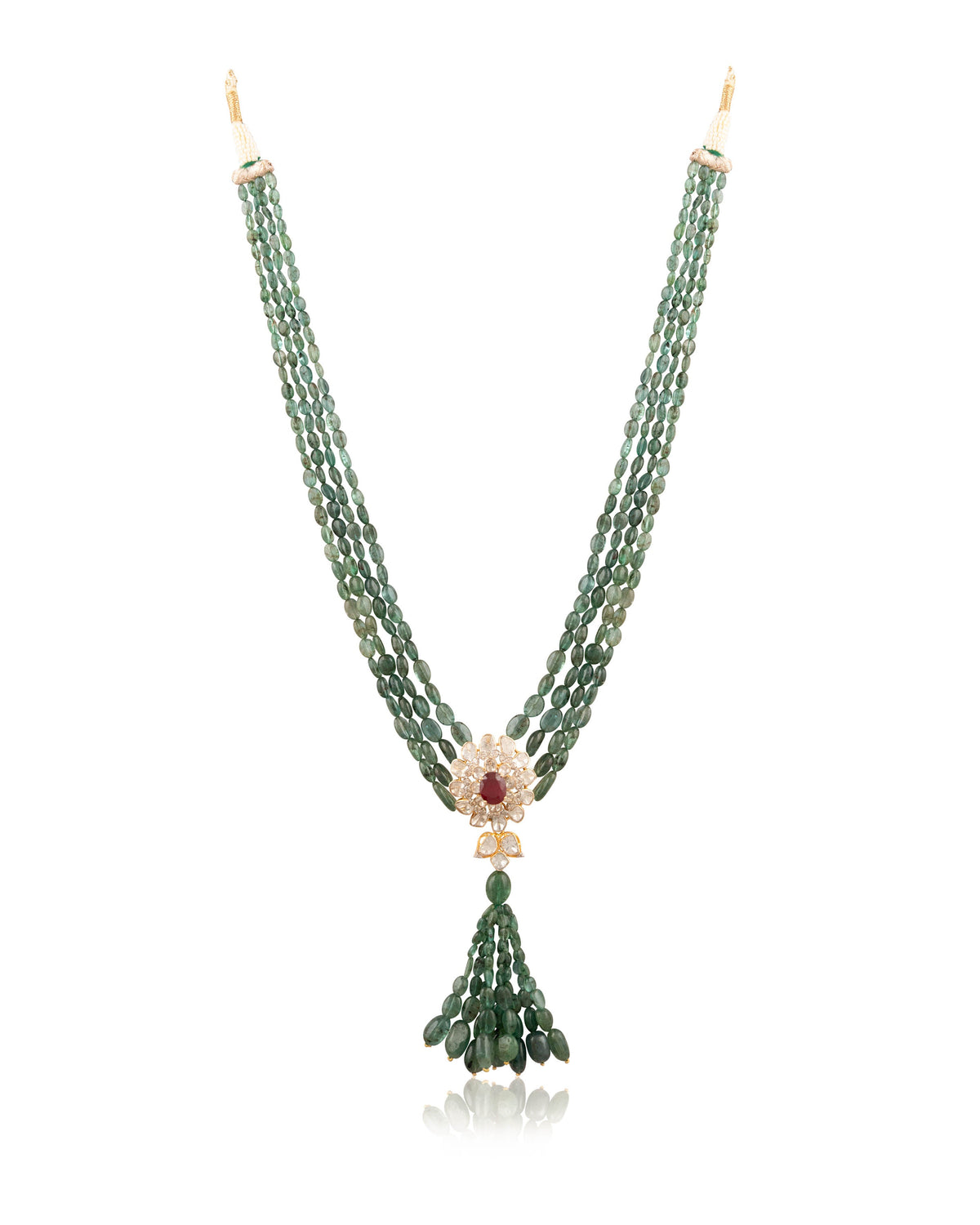 Alyssa Bead Pendant And Parkhi Long Earrings Polki And Diamond Set
