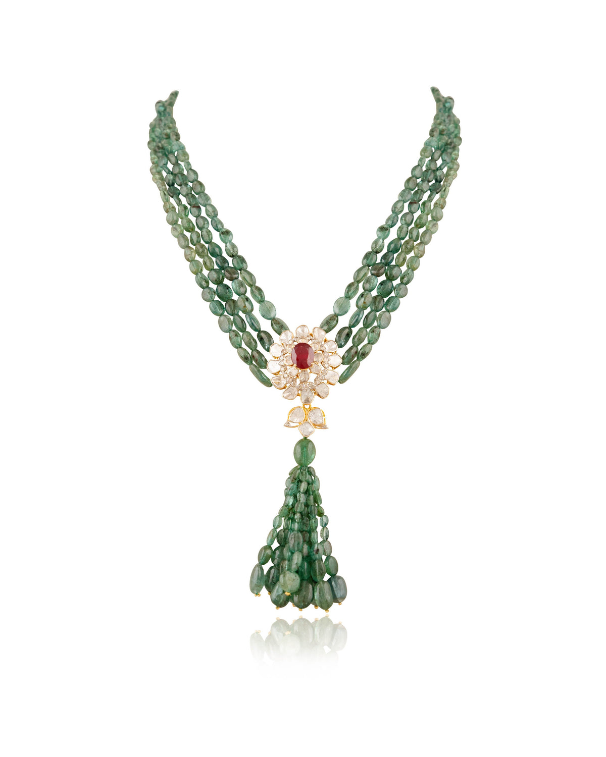 Alyssa Bead Pendant And Parkhi Long Earrings Polki And Diamond Set