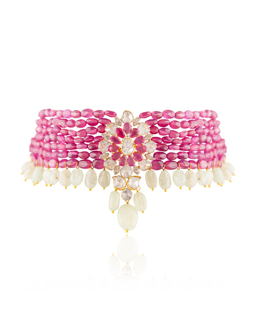 Forhum Polki And Diamond Bead Choker
