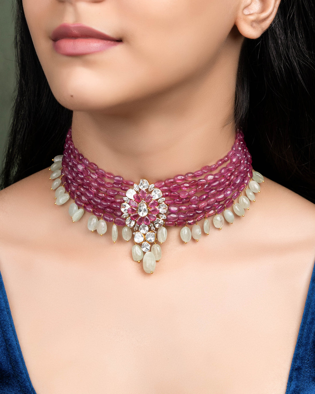 Forhum Polki And Diamond Bead Choker