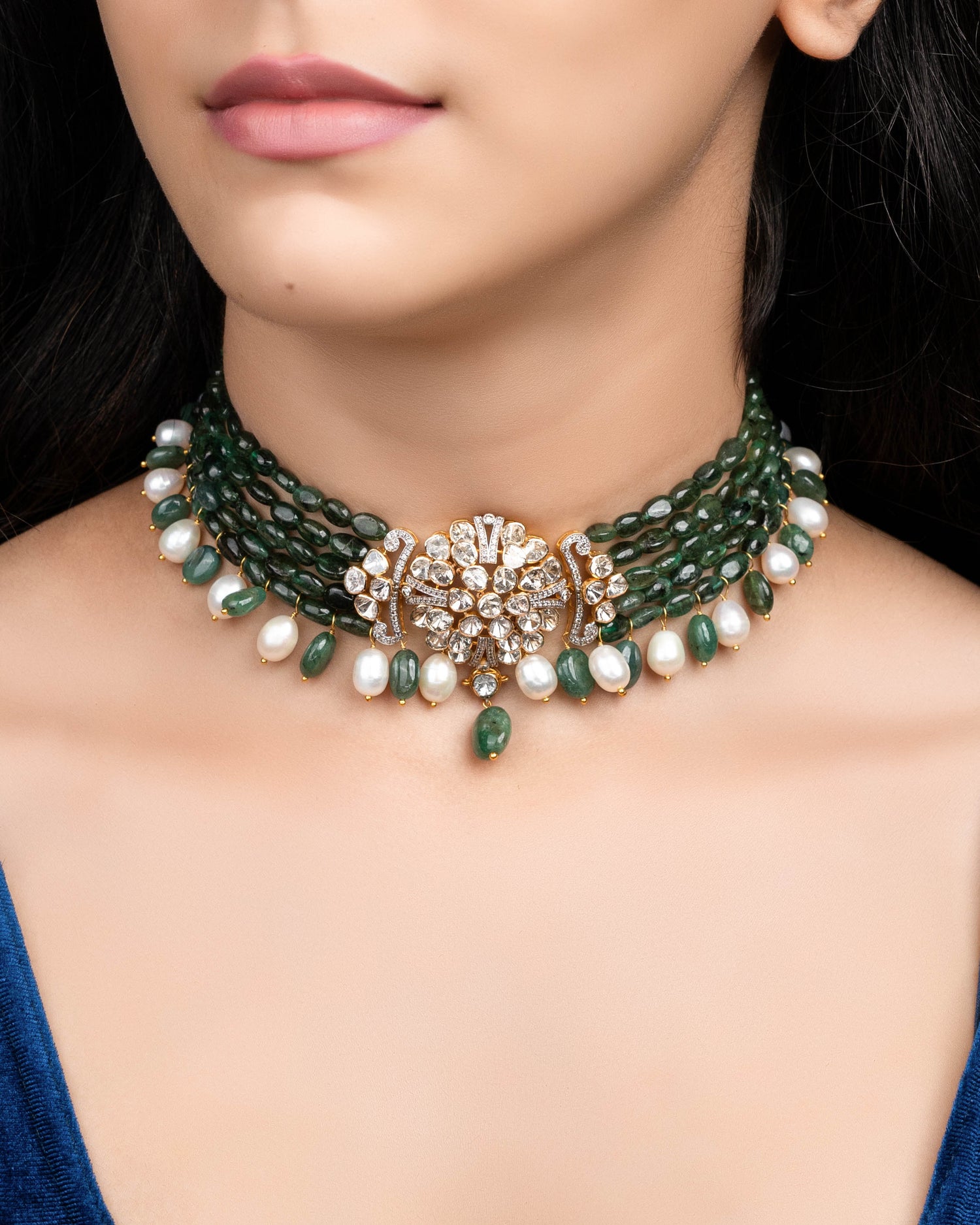 Sanskruti Polki And Diamond Bead Choker