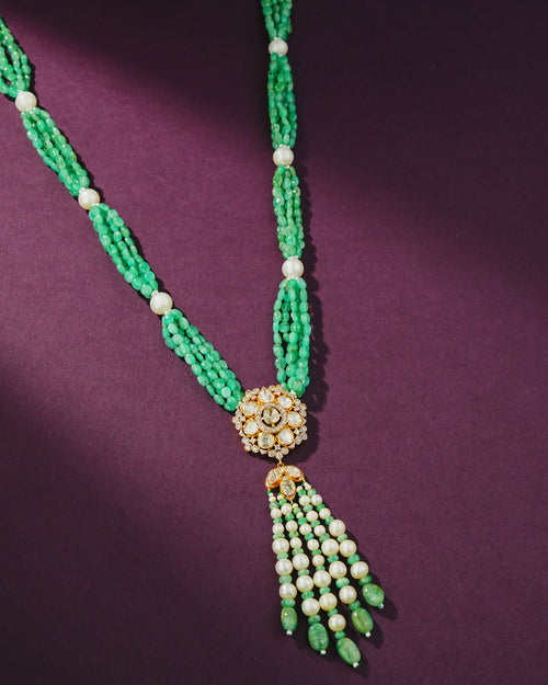 Zinal Polki And Diamond Bead Pendant