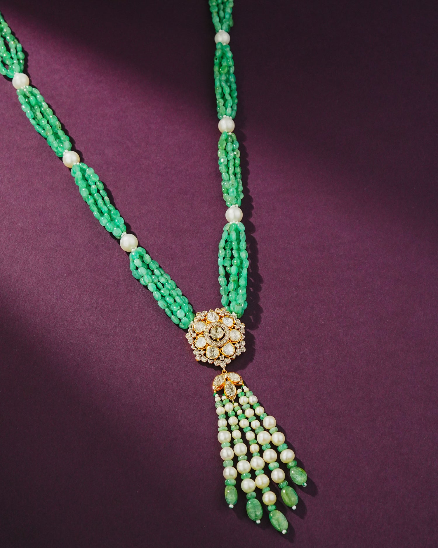 Zinal Polki And Diamond Bead Pendant