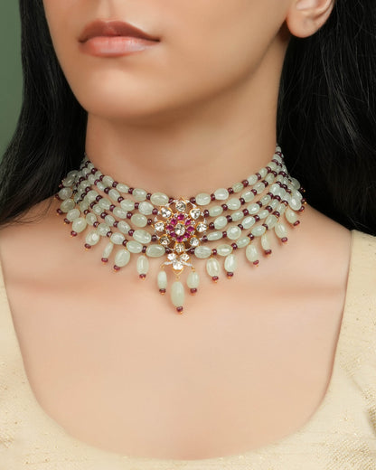 Haimi Polki And Diamond Bead Choker