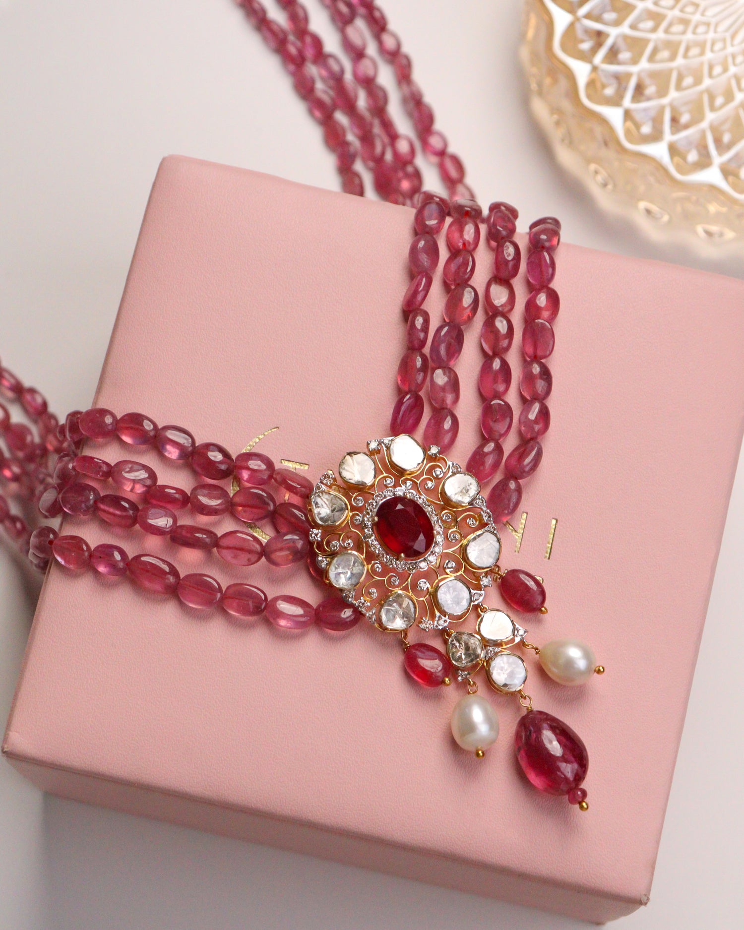 Estrella Polki And Diamond Bead Pendant