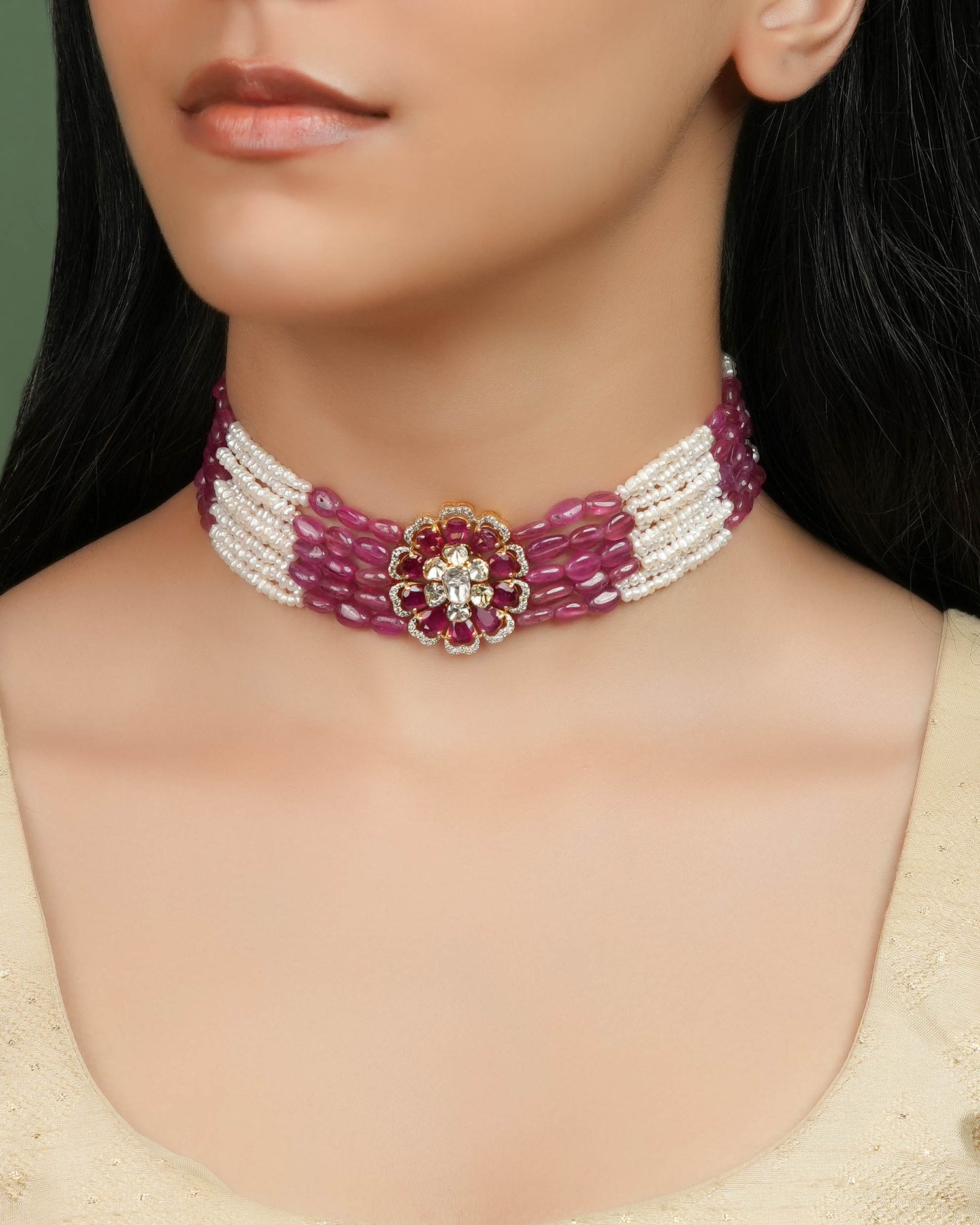 Ruhi Polki And Diamond Bead Choker