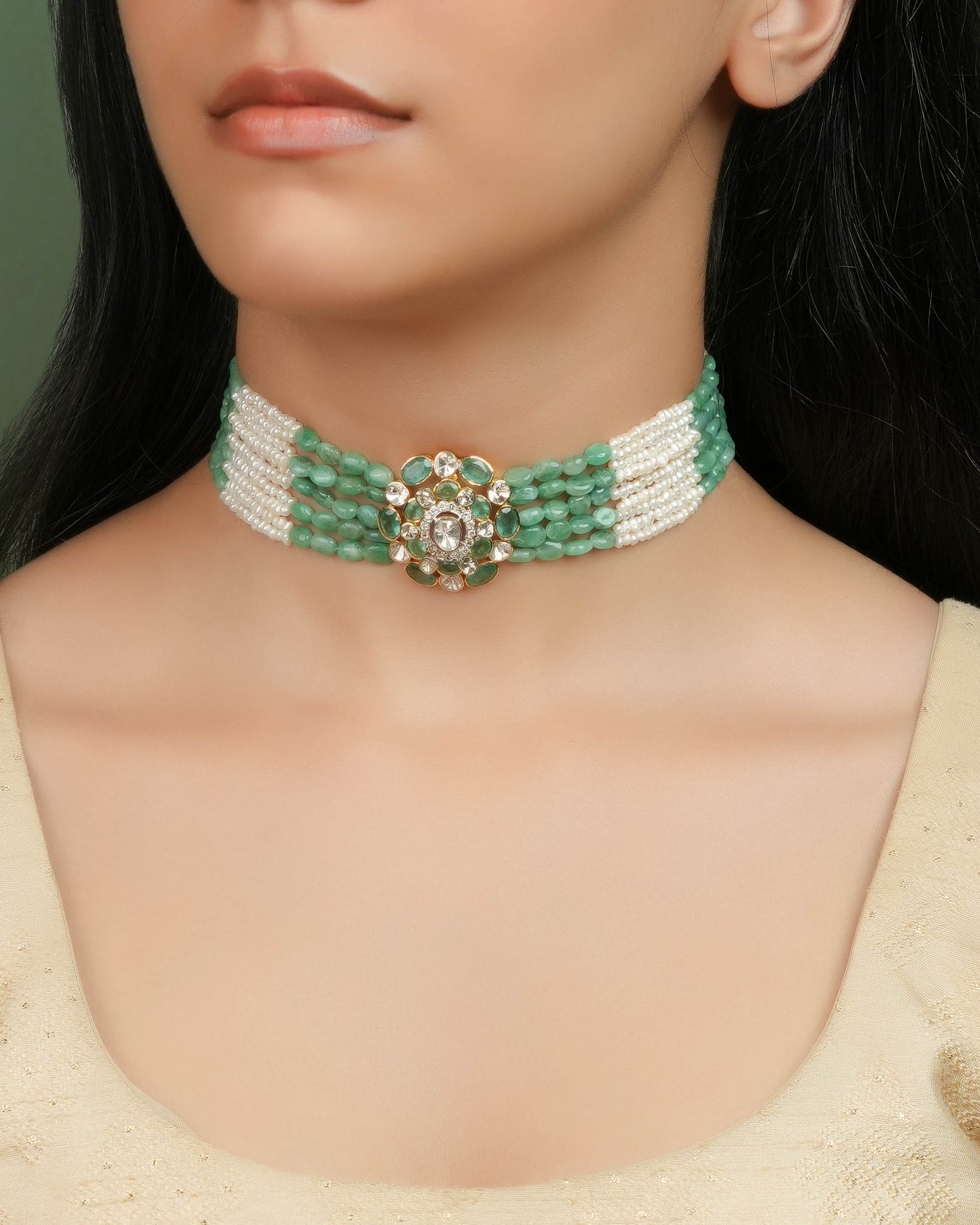 Nadiya Polki And Diamond Bead Choker