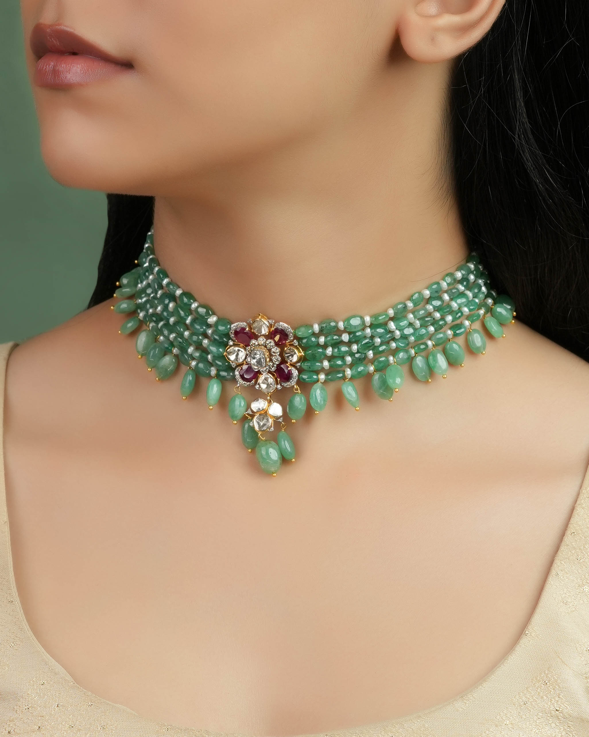 Nikitha Polki And Diamond Bead Choker