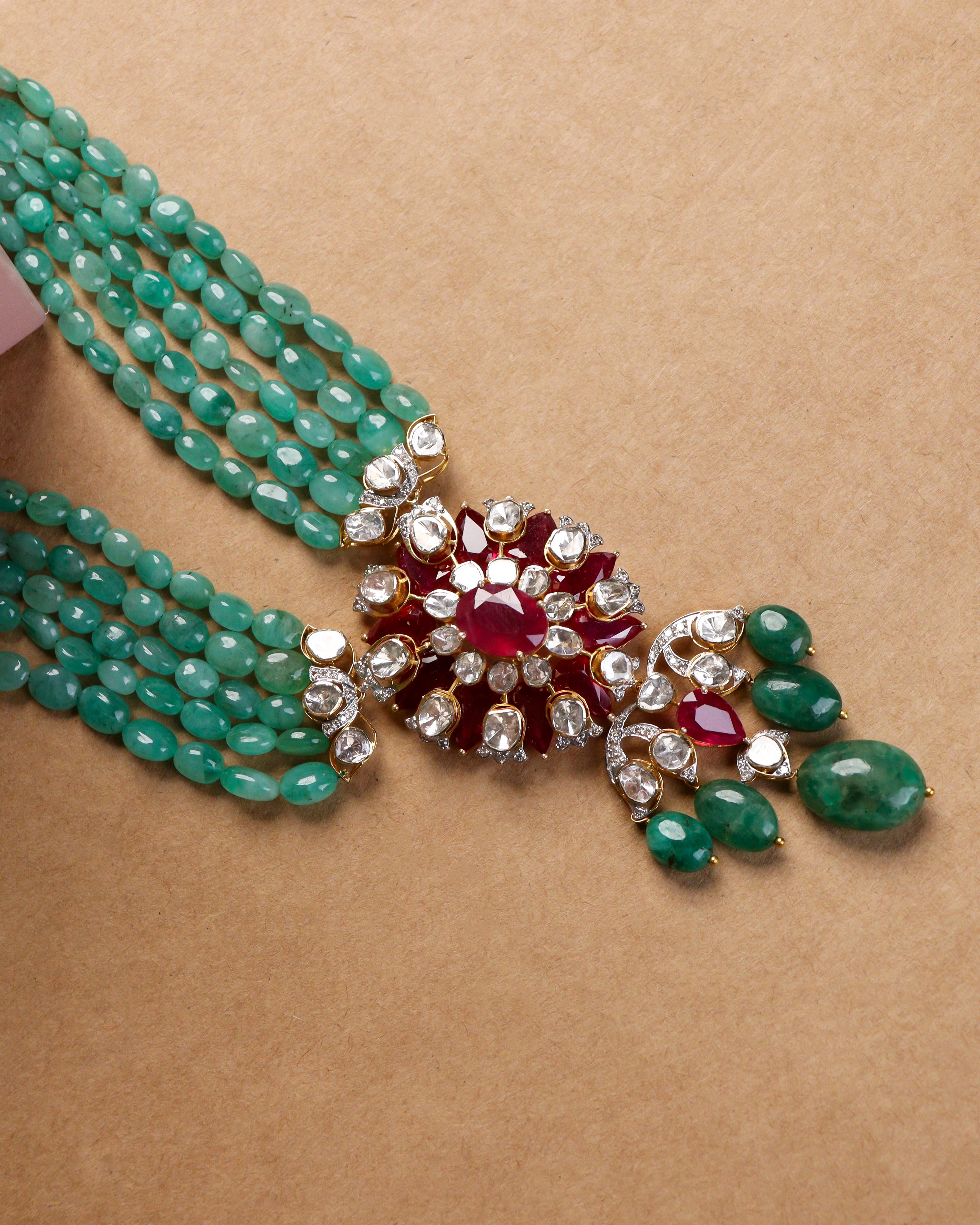 Maria Polki And Diamond Bead Pendant