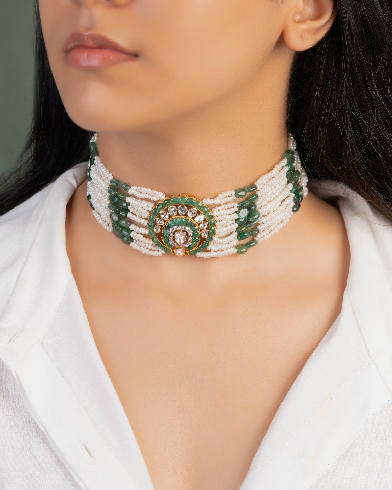 Rishika Polki And Diamond Bead Choker - Main Image