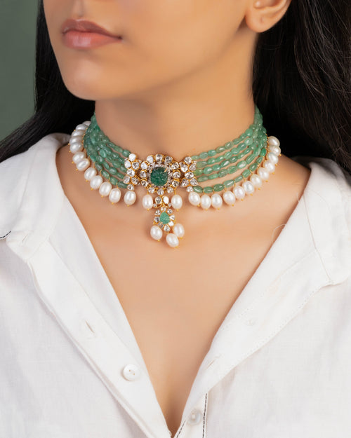 Samara Polki  And Diamond Bead Choker
