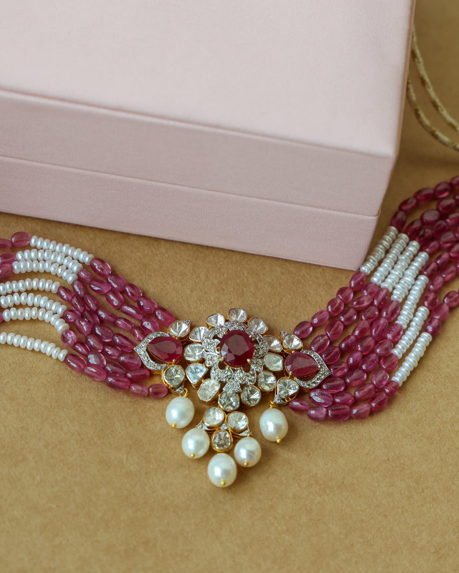 Evie Polki And Diamond Bead Choker