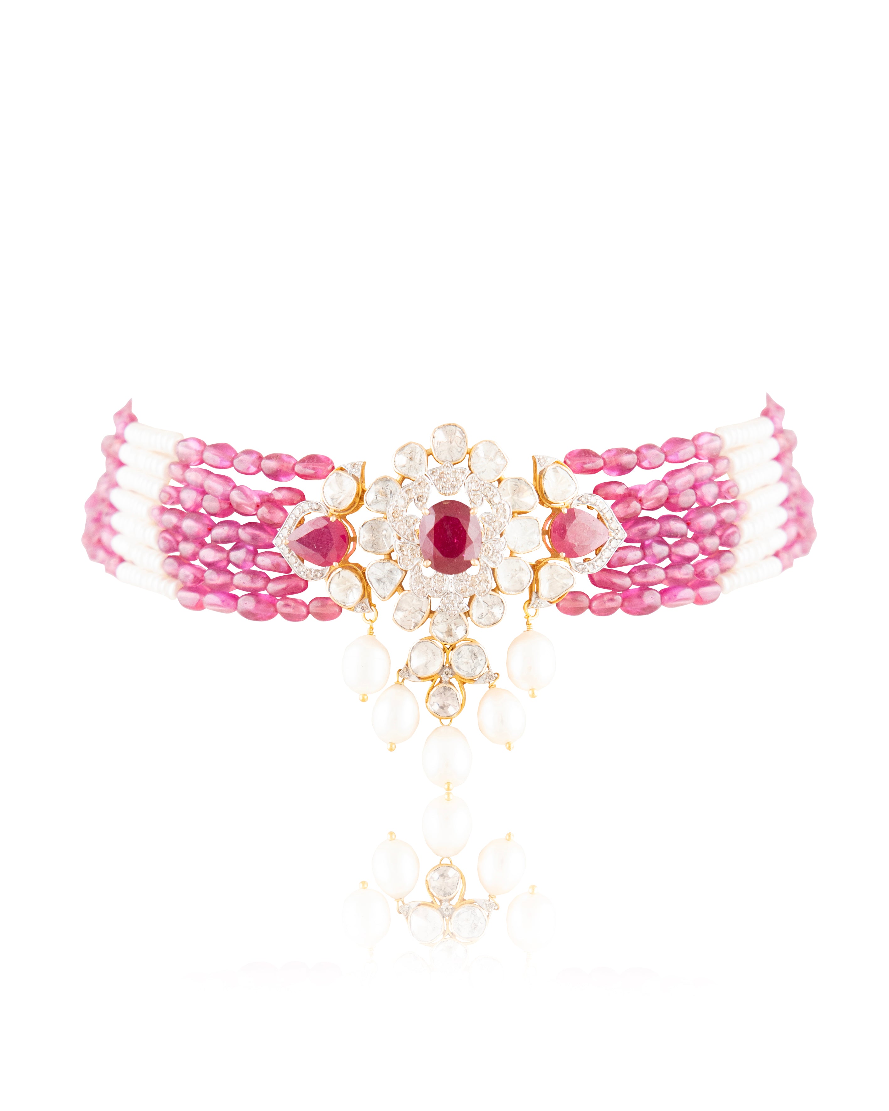 Evie Polki And Diamond Bead Choker