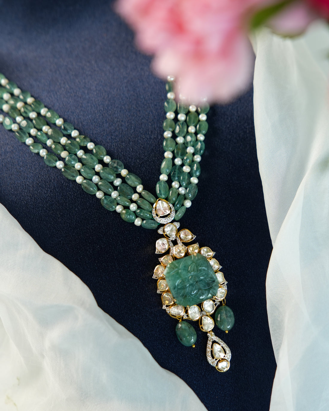 Siena Polki And Diamond Bead Pendant