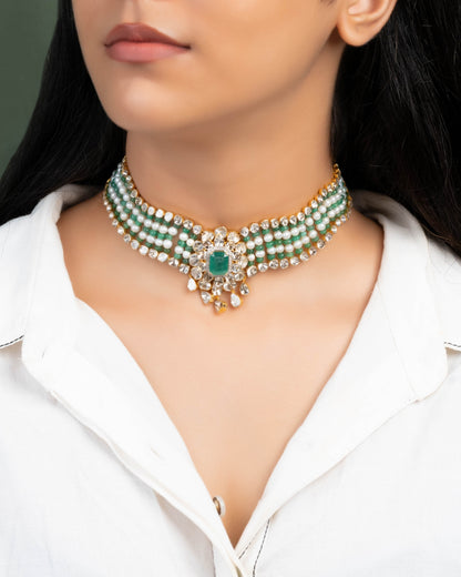 Sanskriti Polki And Diamond Bead Choker