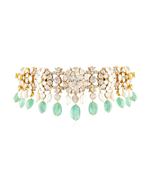 Nida Choker And Sushmita Long Earrings Polki And Diamond Set
