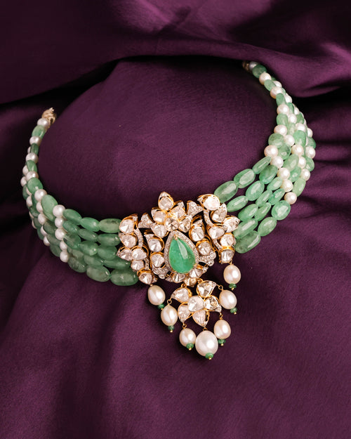Rakshita Polki And Diamond Bead Choker