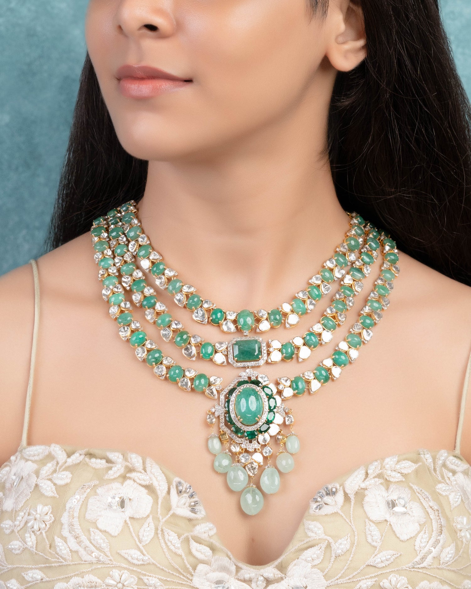 Priyansha Polki And Diamond Long Necklace