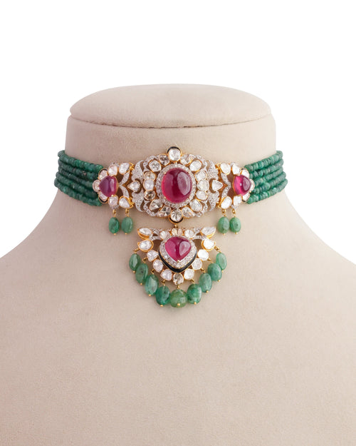 Huda Polki And Diamond Bead Choker