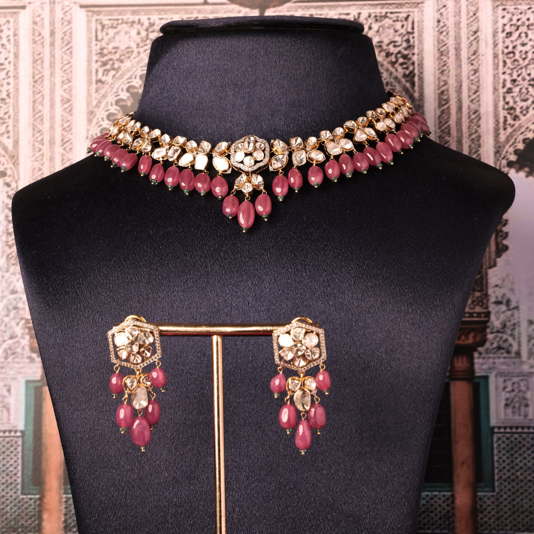 Lakshmi Choker And Shazeen Long Earrings Polki And Diamond Set