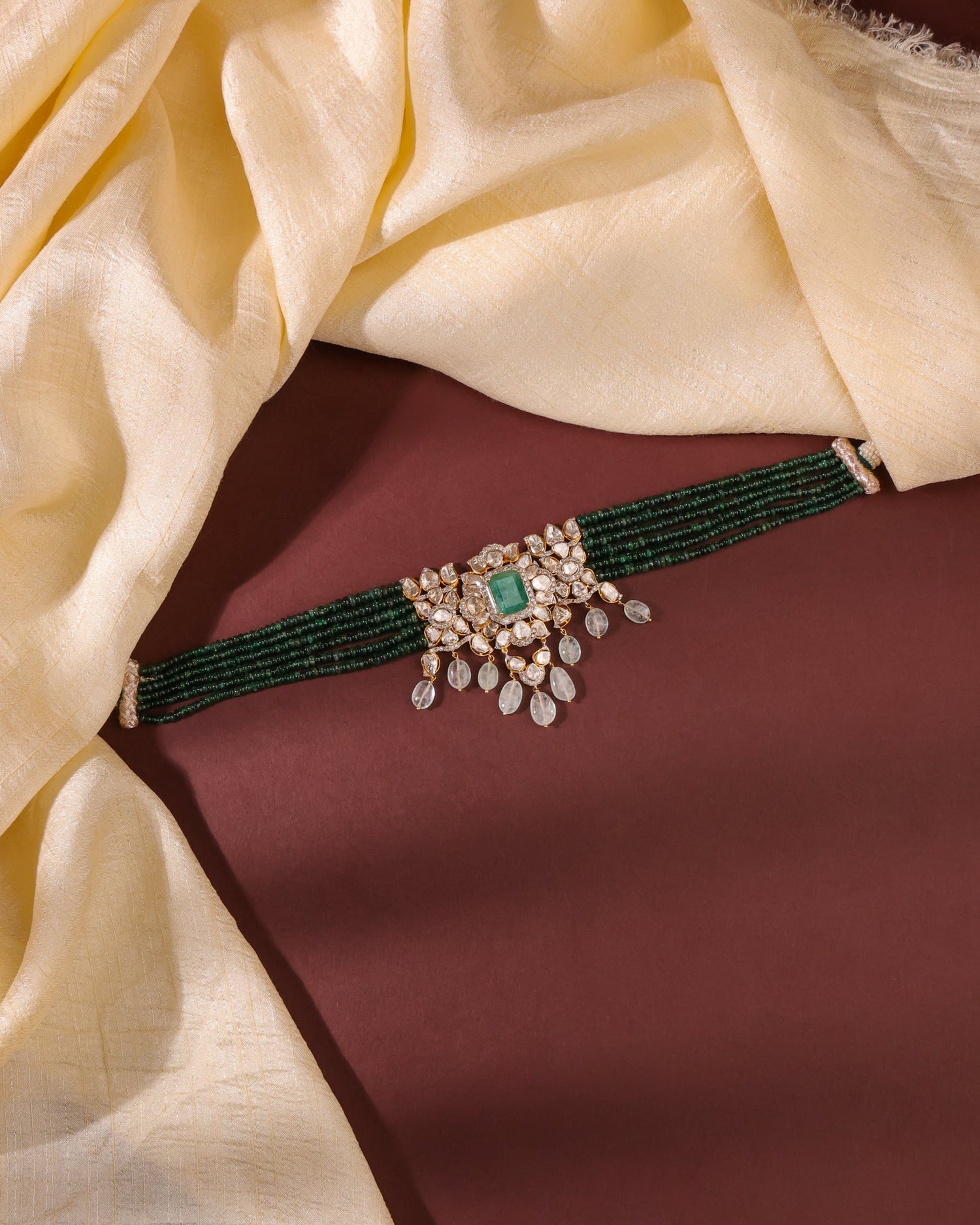 Sakshi Polki And Diamond Bead Choker