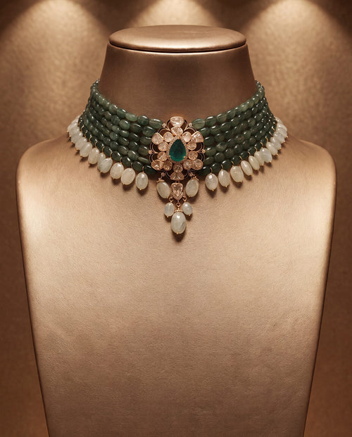 Mahi Polki And Diamond Bead Choker