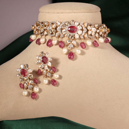 Grace Choker And Elara Long Earrings Polki And Diamond Set