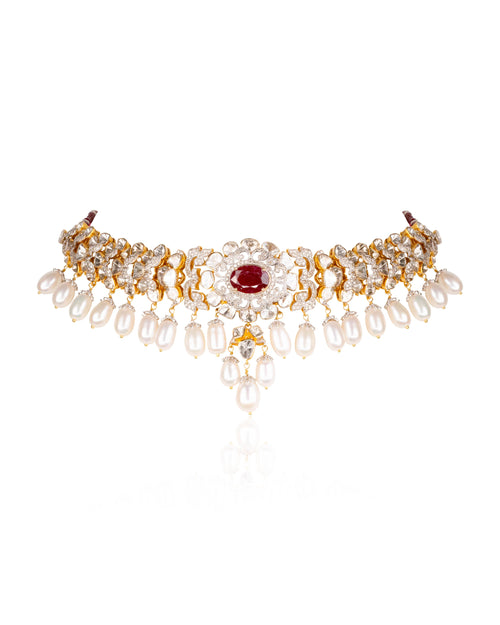 Anshika Polki And Diamond Choker