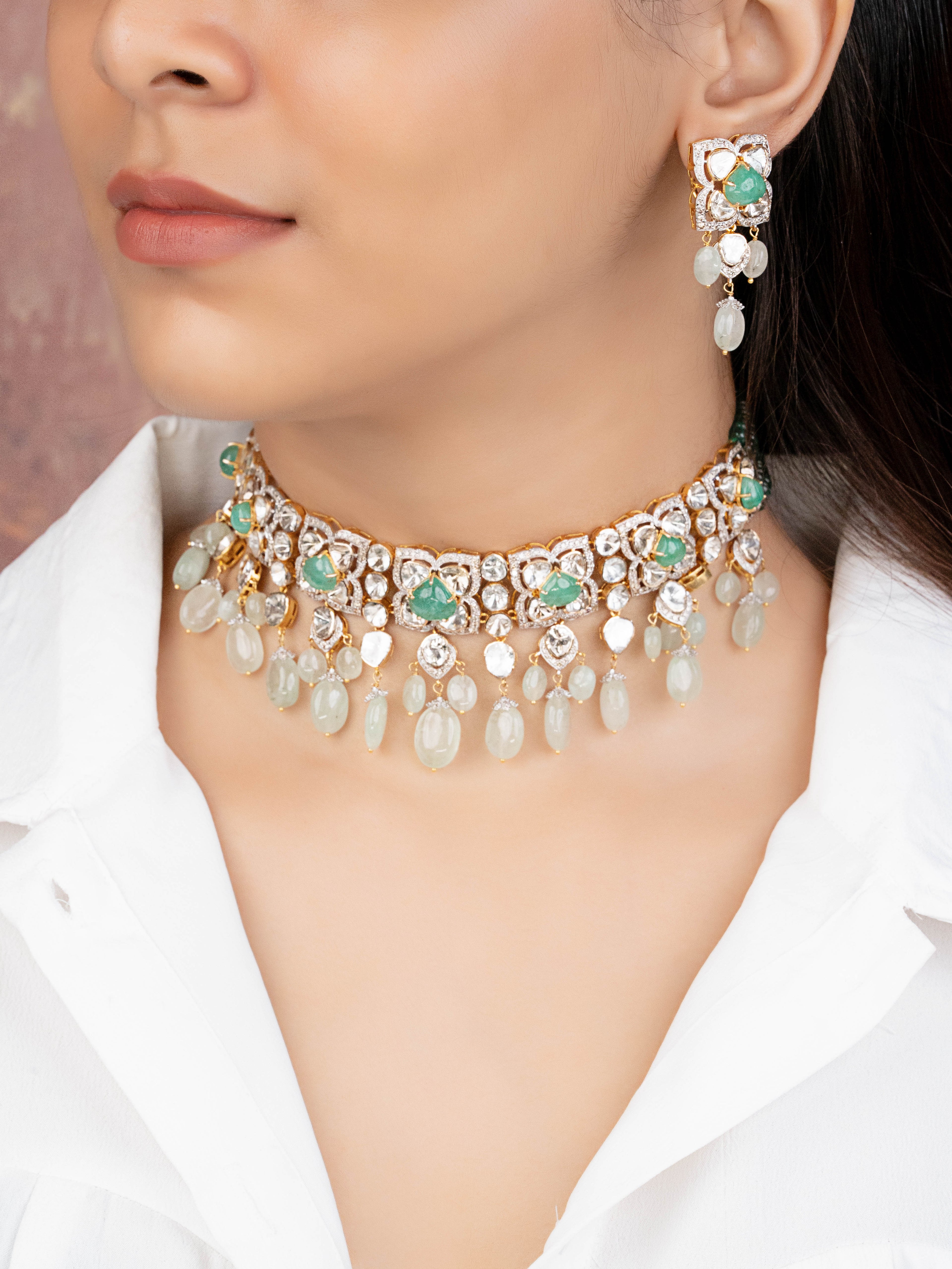 Minakshi Polki And Diamond Long Earrings