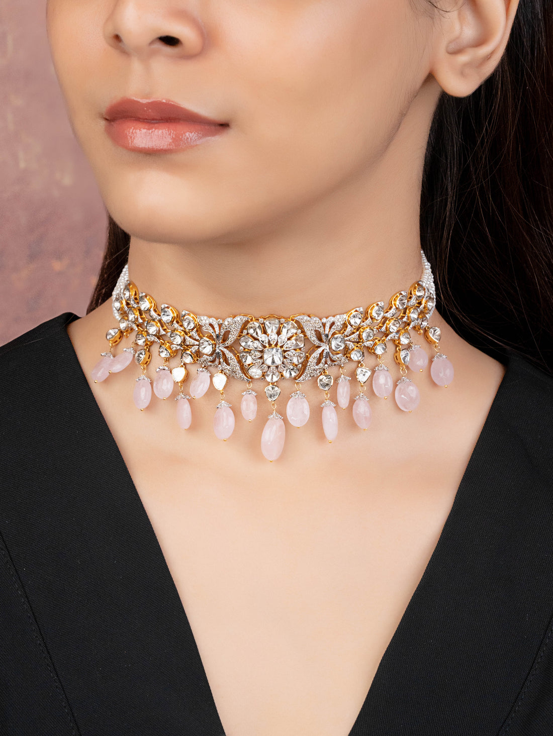 Mudita Polki And Diamond Bead Choker