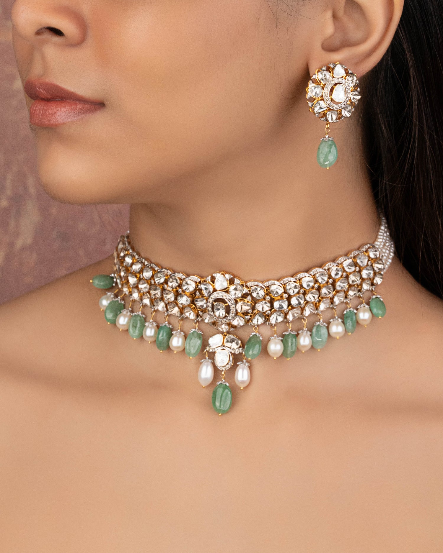 Leena Polki And Diamond Long Earrings