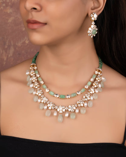 Humera Necklace And Fiya Long Earrings Polki And Diamond Set