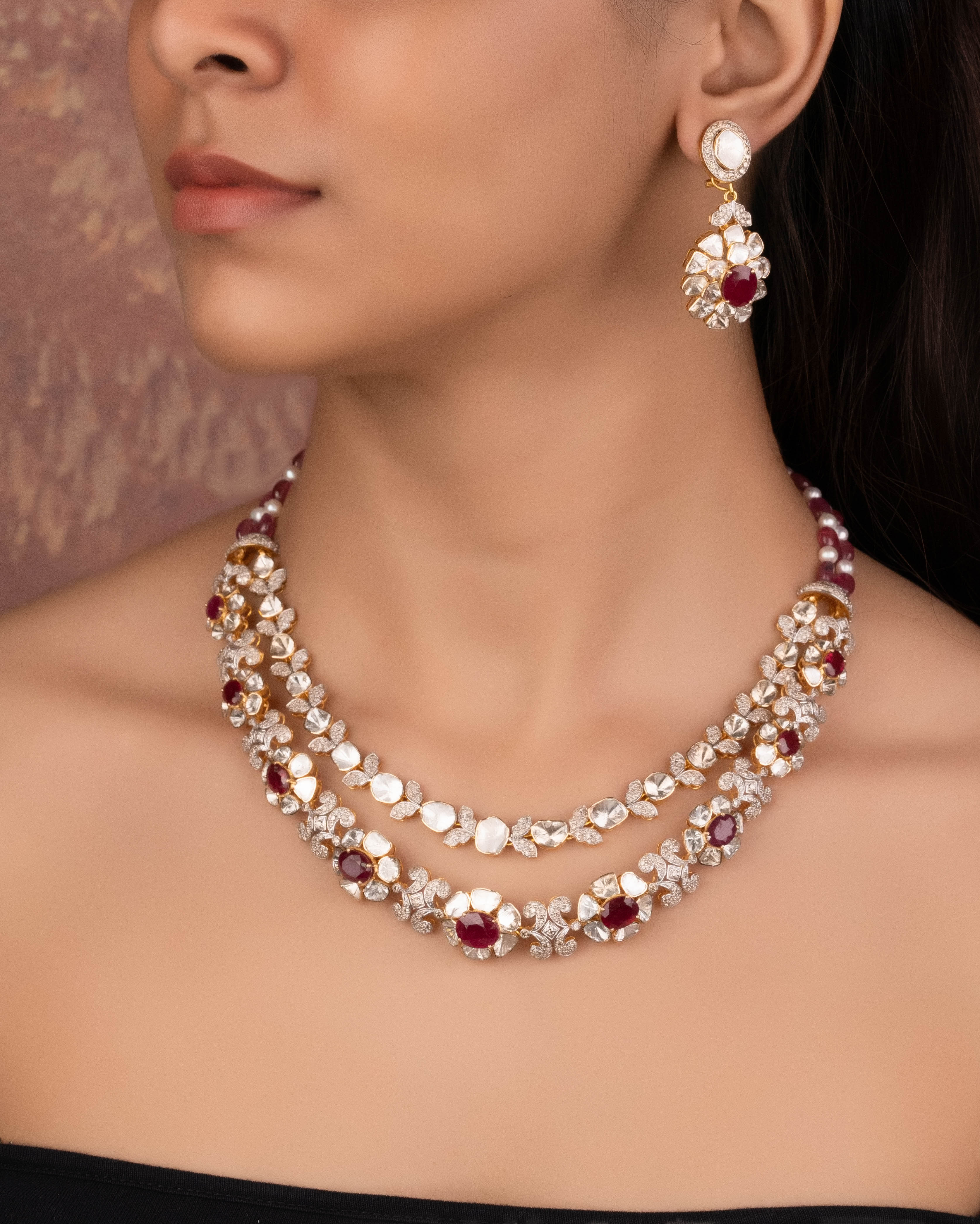 Divanshi Necklace And Divyanshi Long Earrings Polki And Diamond Set