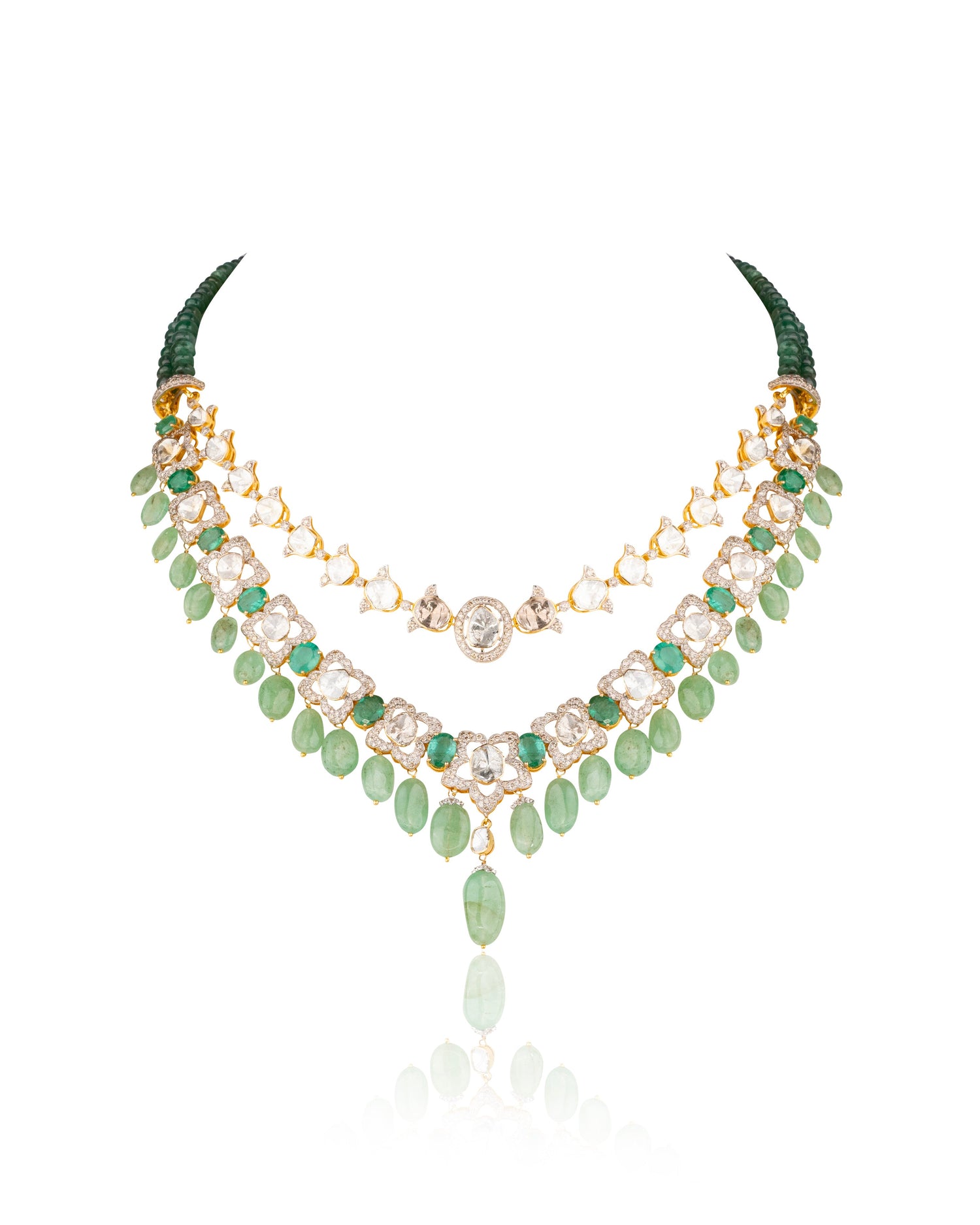 Sonali Necklace And Aashi Long Earrings Polki And Diamond Set