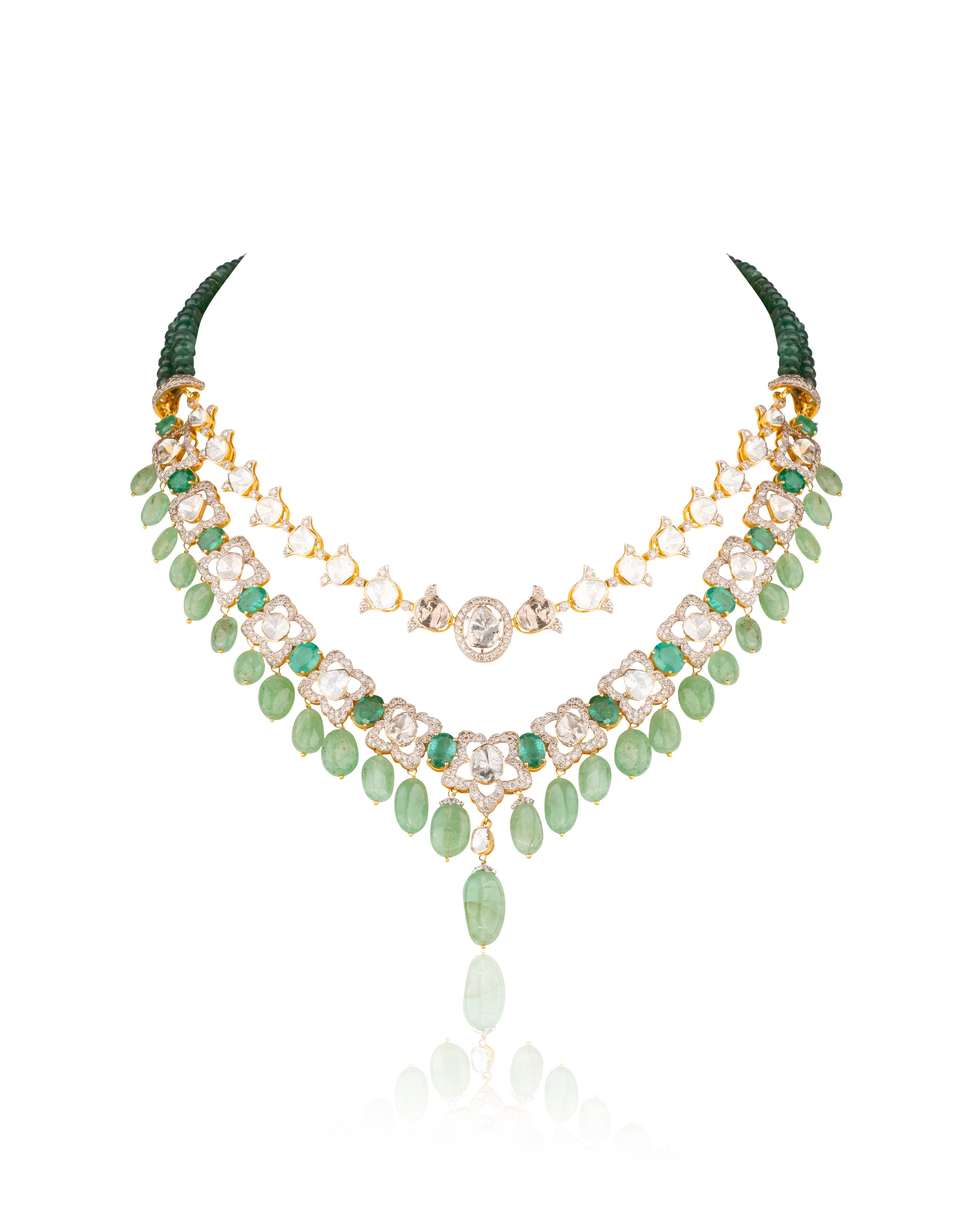 Sonali Necklace And Aashi Long Earrings Polki And Diamond Set