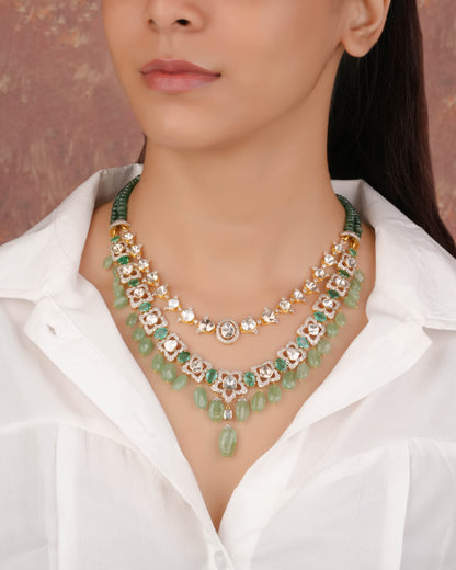 Sonali Necklace And Aashi Long Earrings Polki And Diamond Set