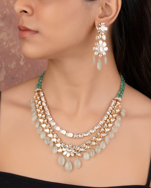 Zeena Polki And Diamond Long Earrings