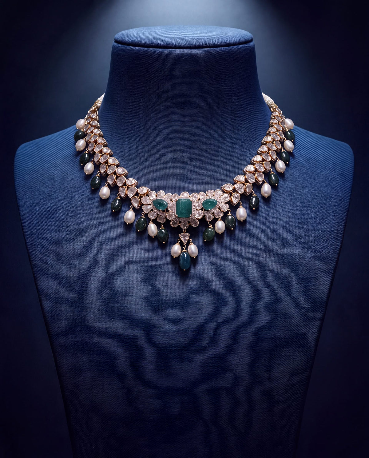 Runjhun Polki And Diamond Necklace