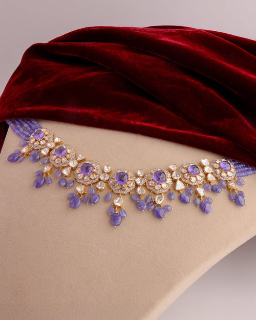 Zee Choker And Mahima Long Earrings Polki And Diamond Set