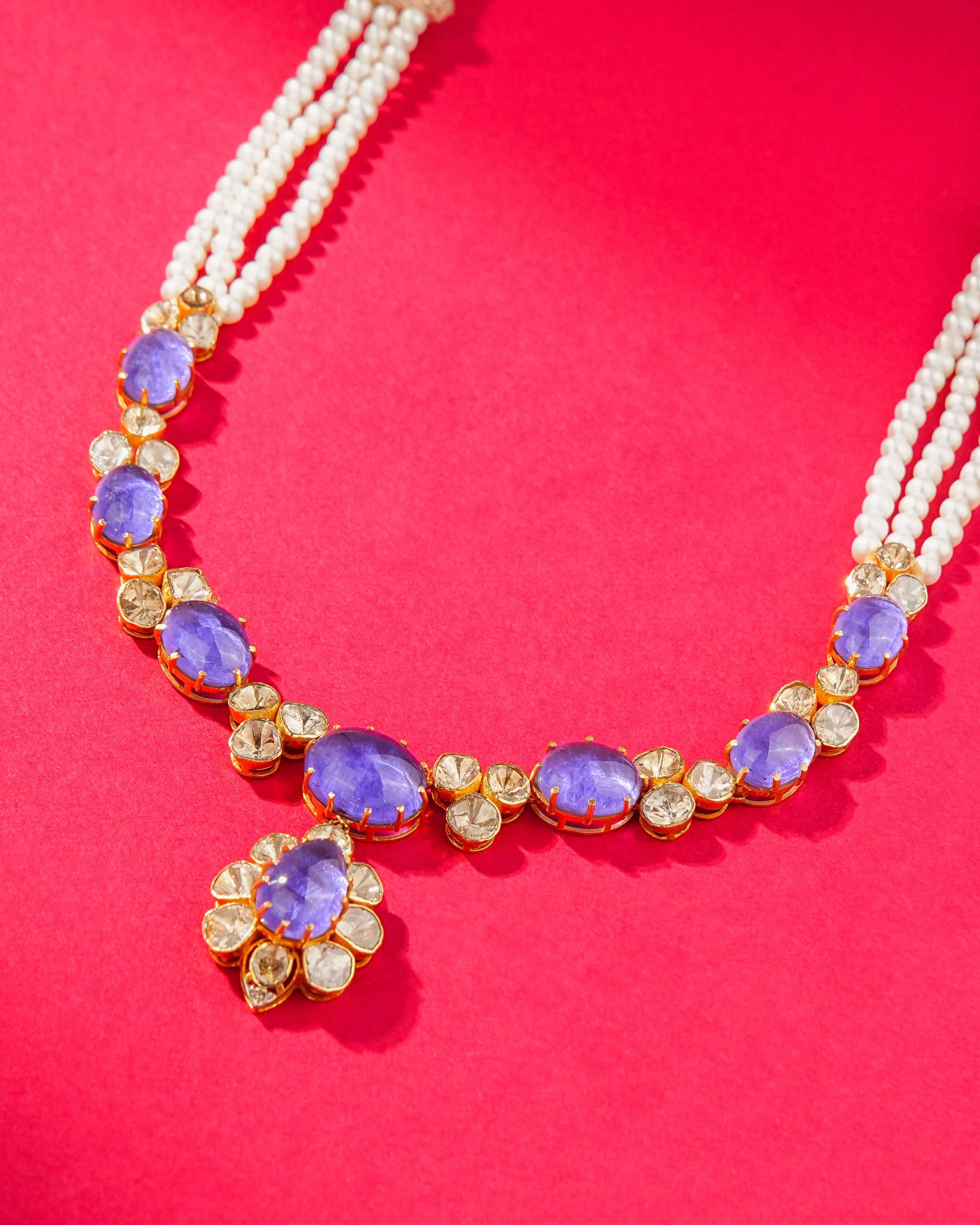 Nakshi Polki And Diamond Necklace