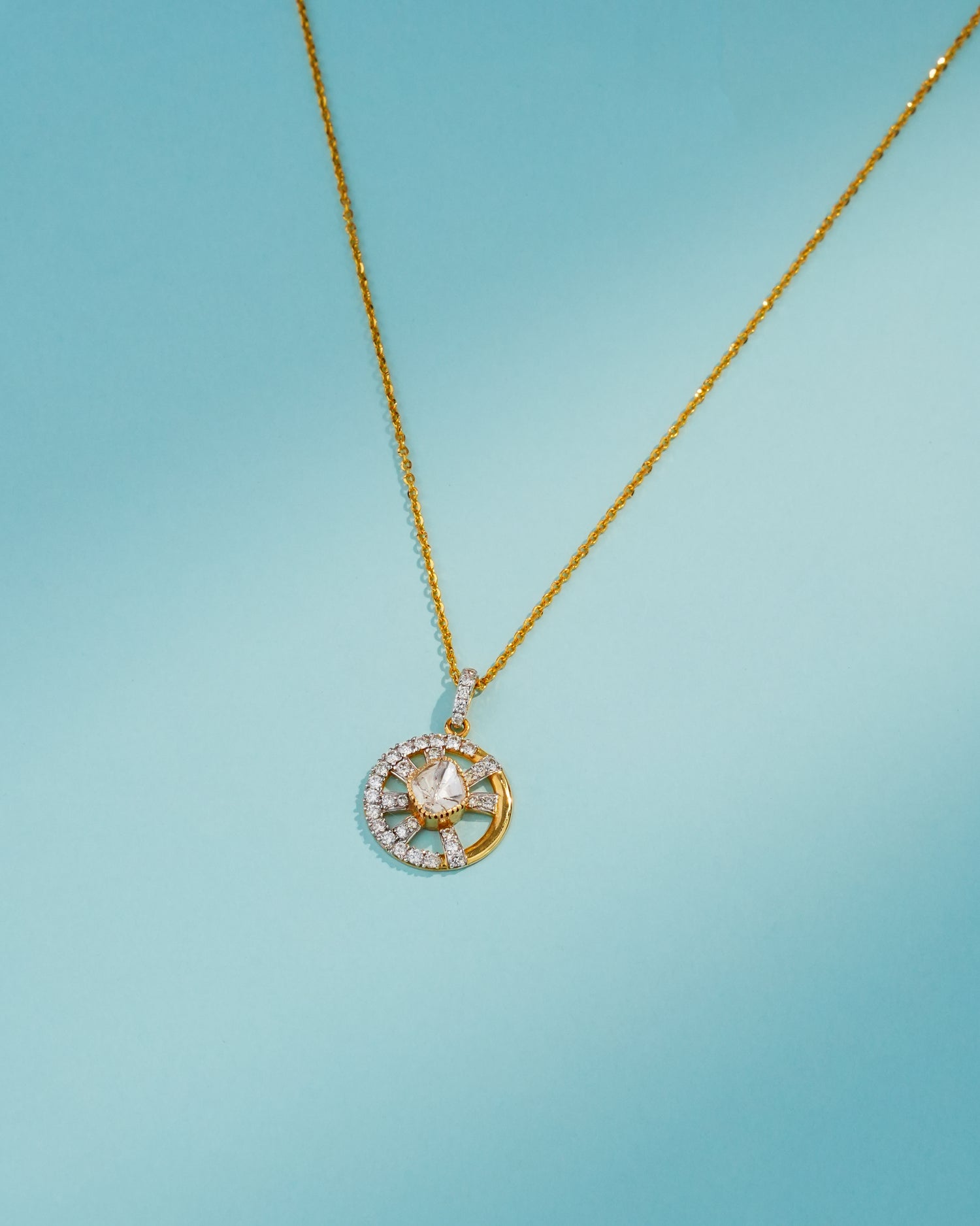 Diya Polki And Diamond Pendant