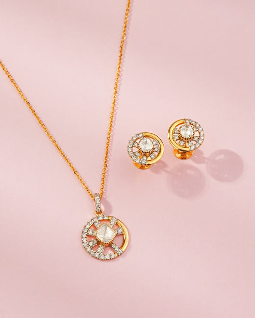 Diya Polki And Diamond Pendant