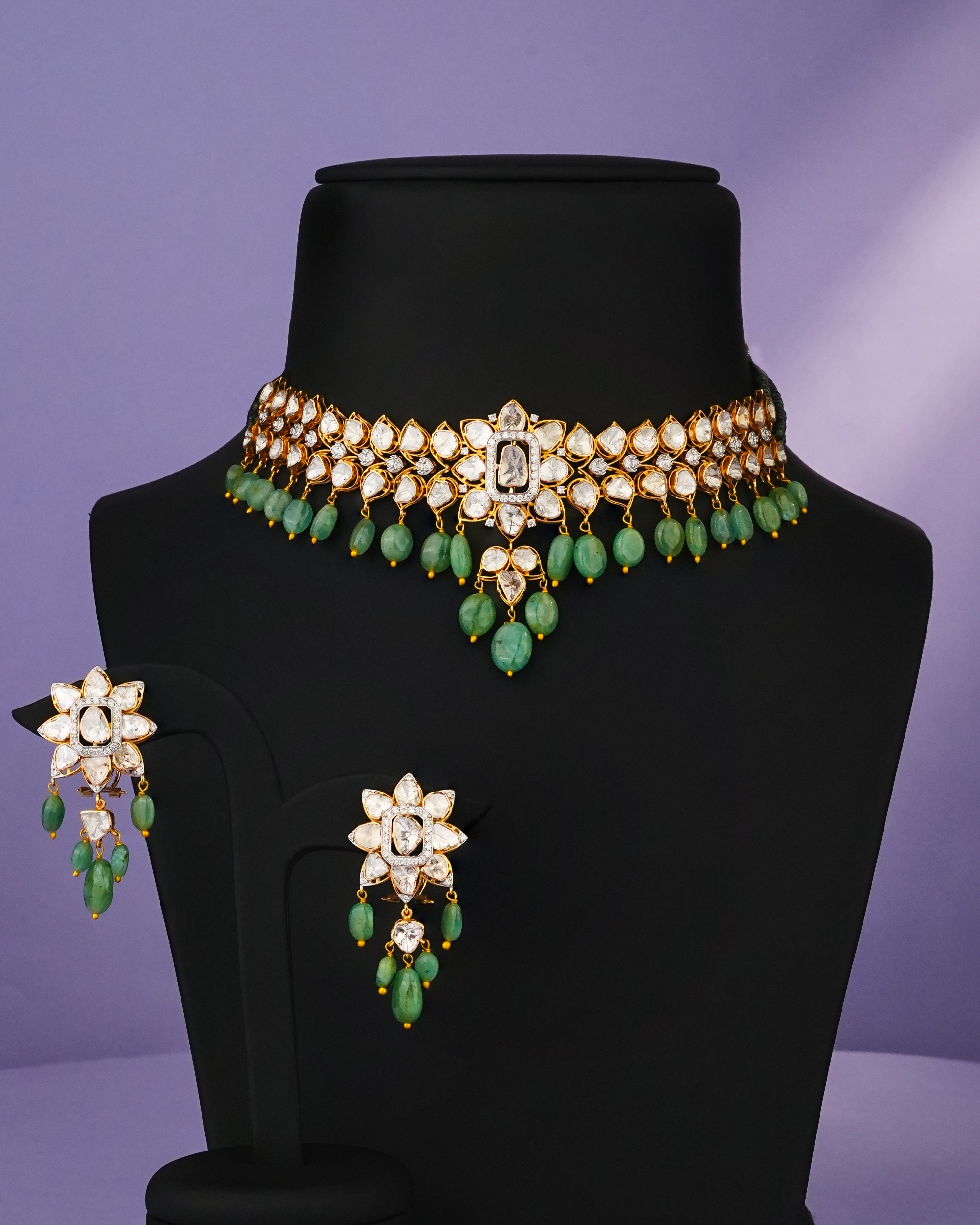 Shejali Polki And Diamond Long Earrings